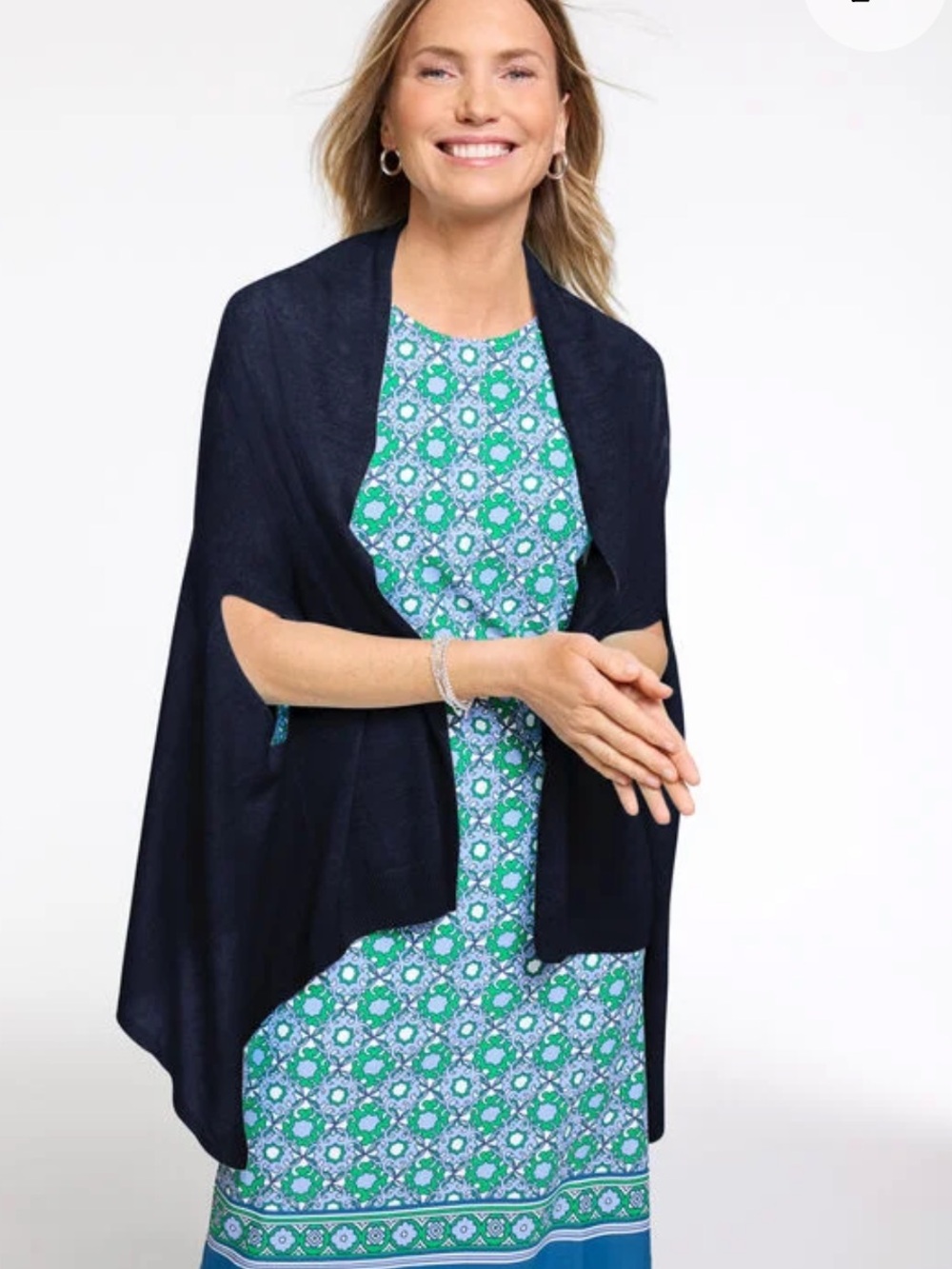 NWT Talbots Linen blend Ruana Wrap in Navy